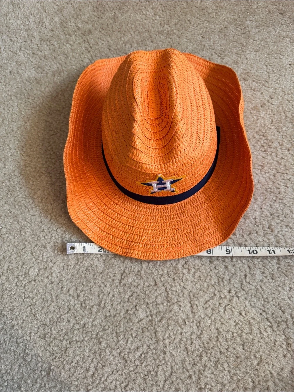 Houston Astros Orange Straw Fedora Hat with Blue Band